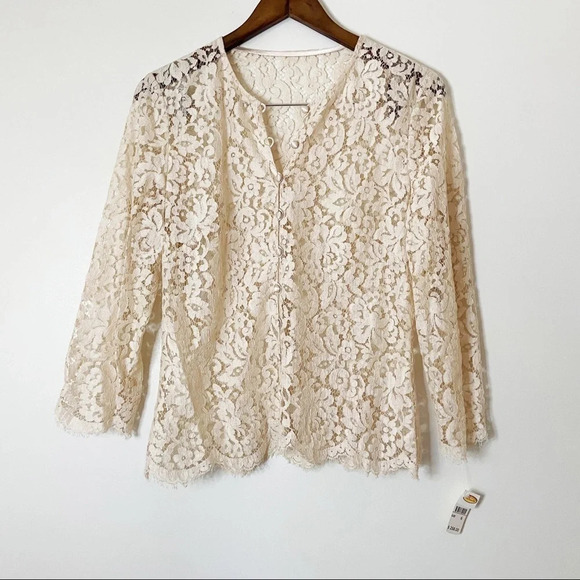 Talbots Romantic Ivory Lace Button-Up Blouse Lace Jacket Wedding Event Sz 6 NEW - Picture 13 of 13